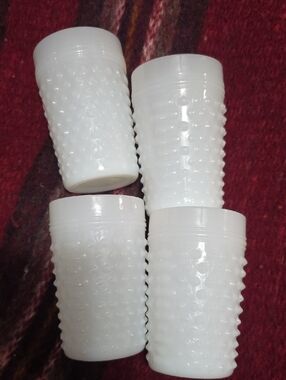 Set of 4 White Hobnail Milk Glass Tumblers